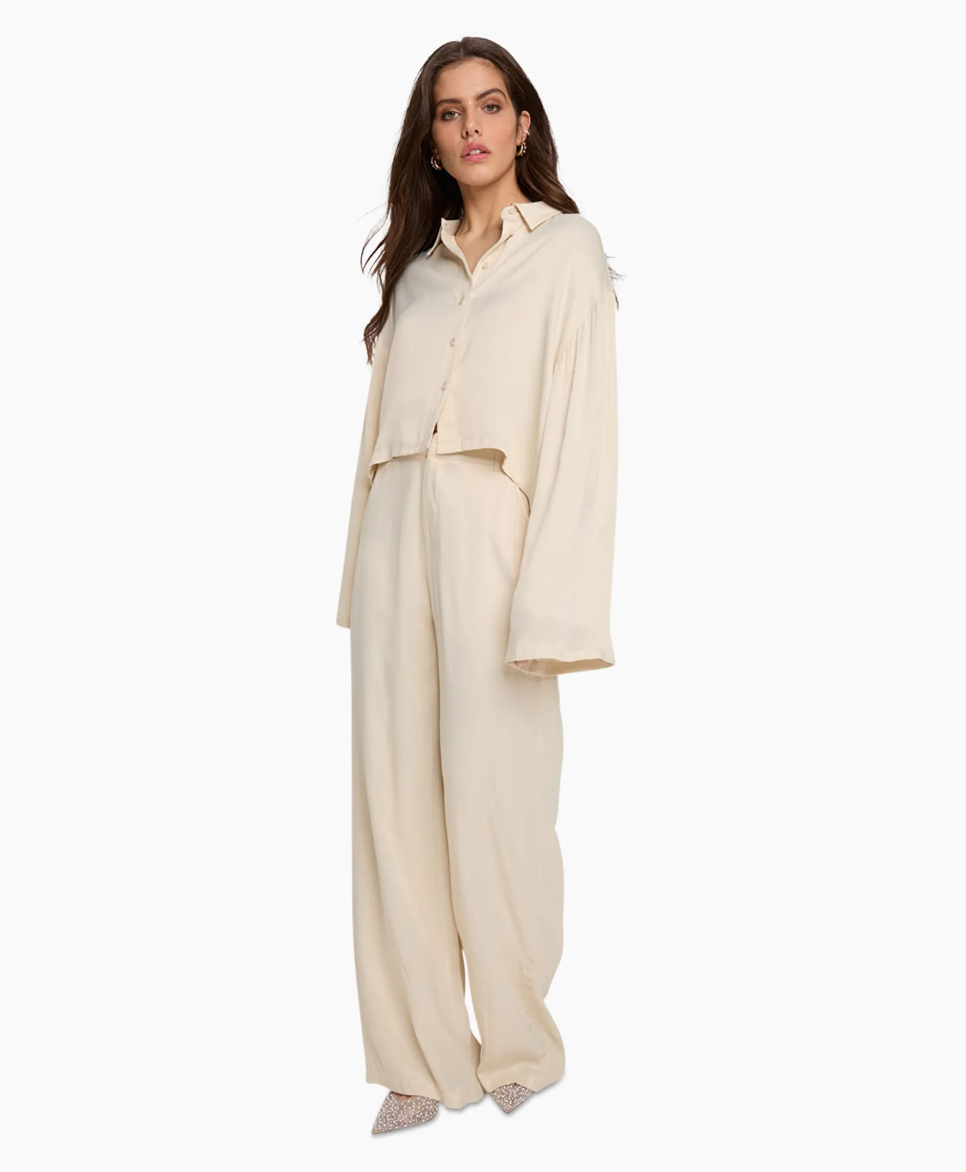 Flash Sale Pantalon Woven Satin Ecru Dames Broeken