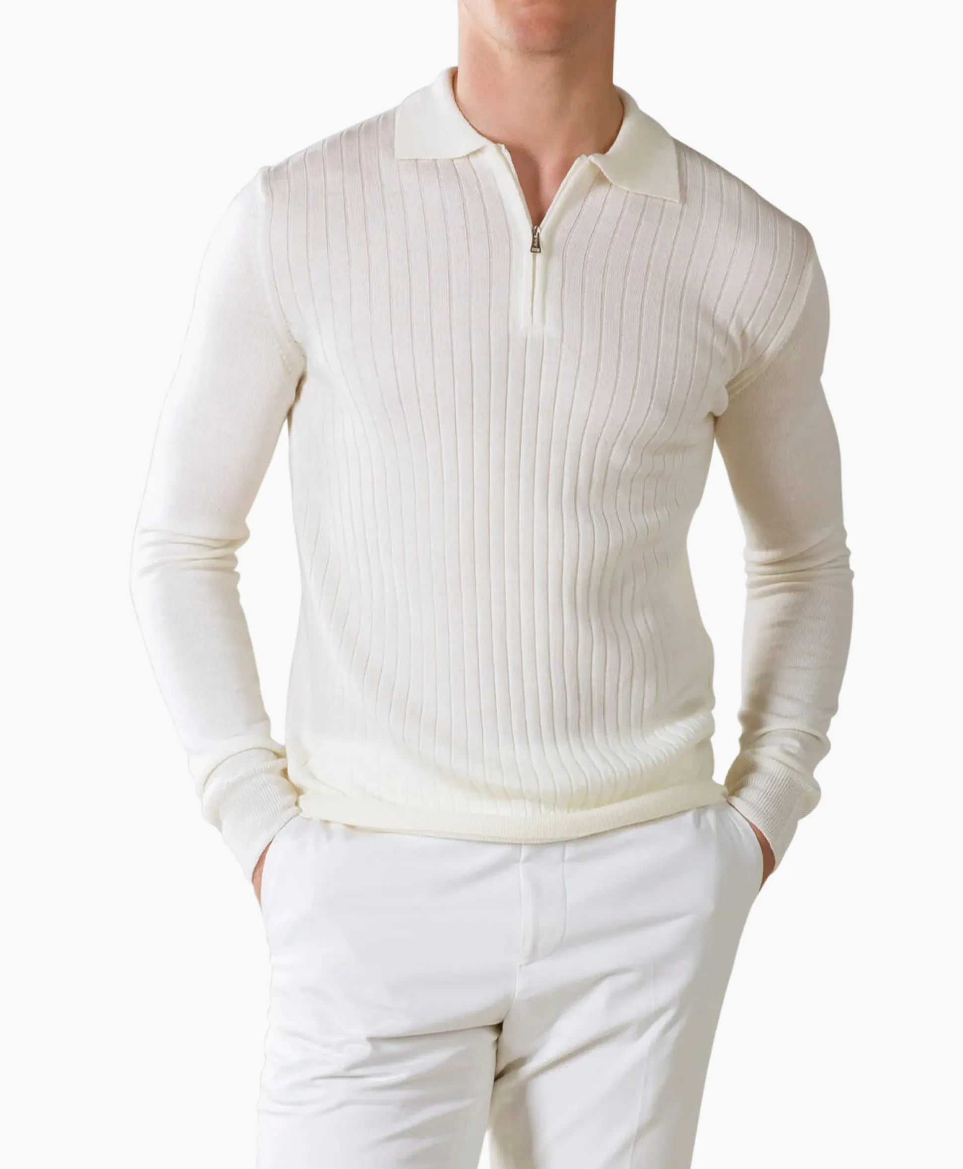 New Pullover Rib Zip Polos Ls Ivoor / Naturel Heren Truien
