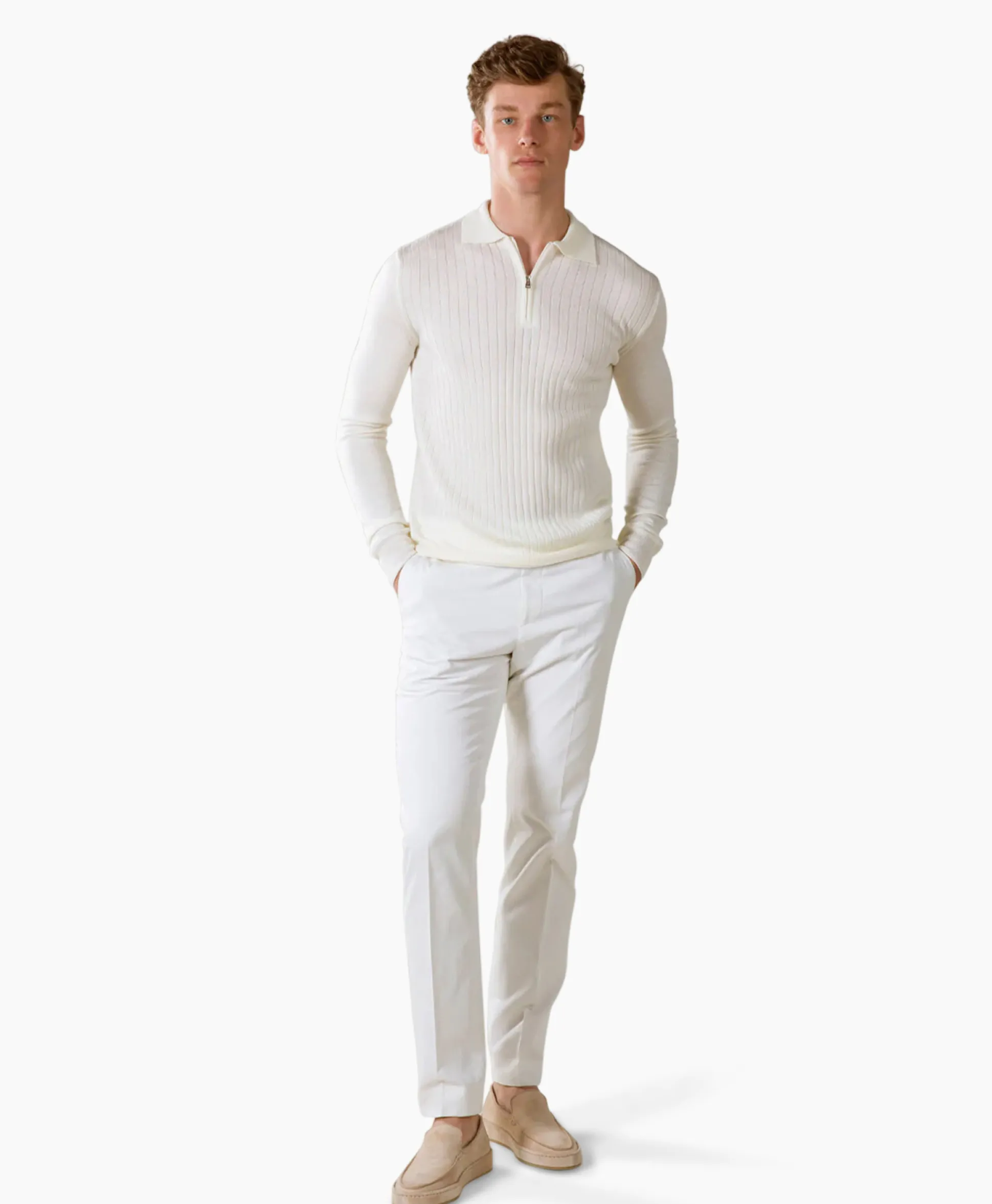 New Pullover Rib Zip Polos Ls Ivoor / Naturel Heren Truien