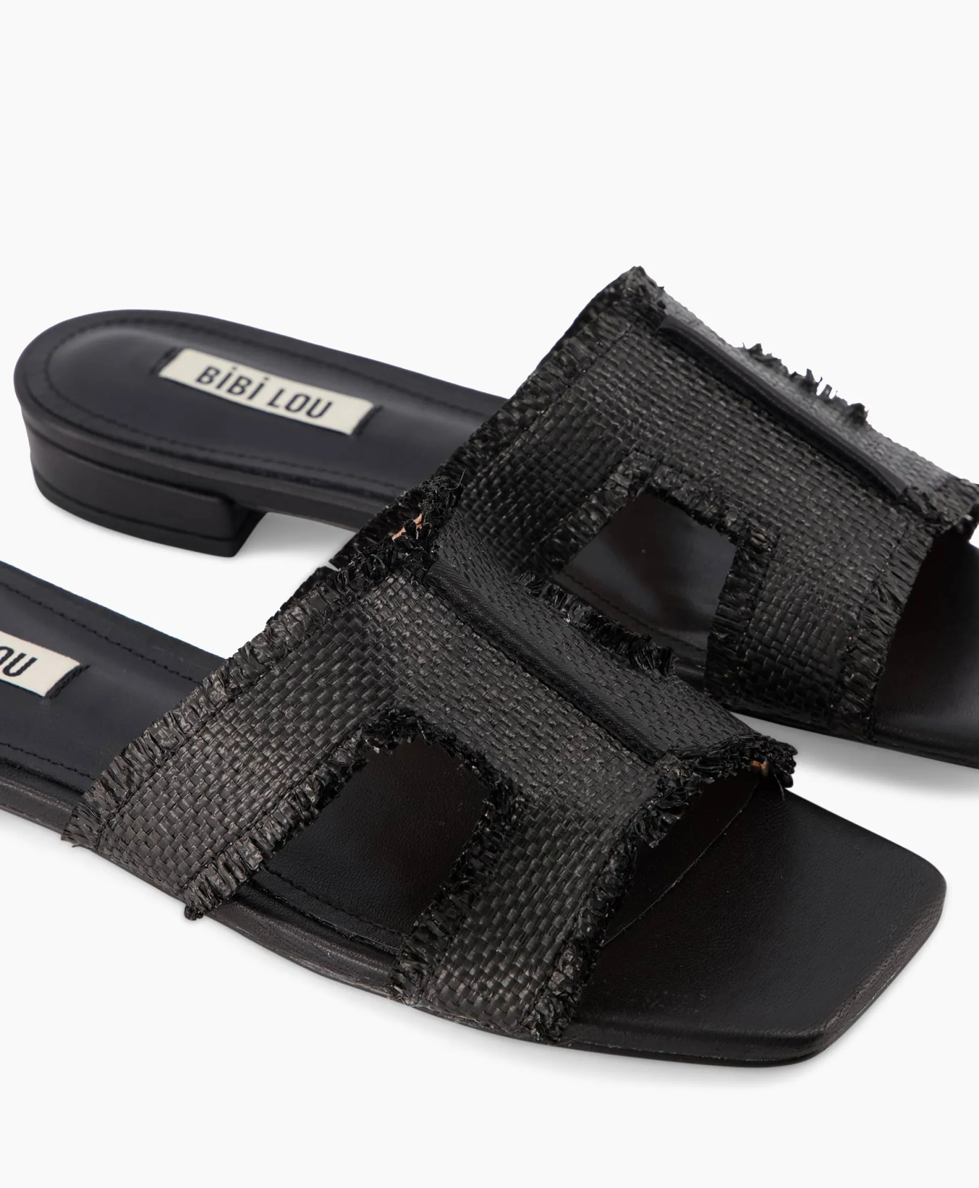 Best Sandaal Zonder Hak Rafia Zwart Dames Sandalen