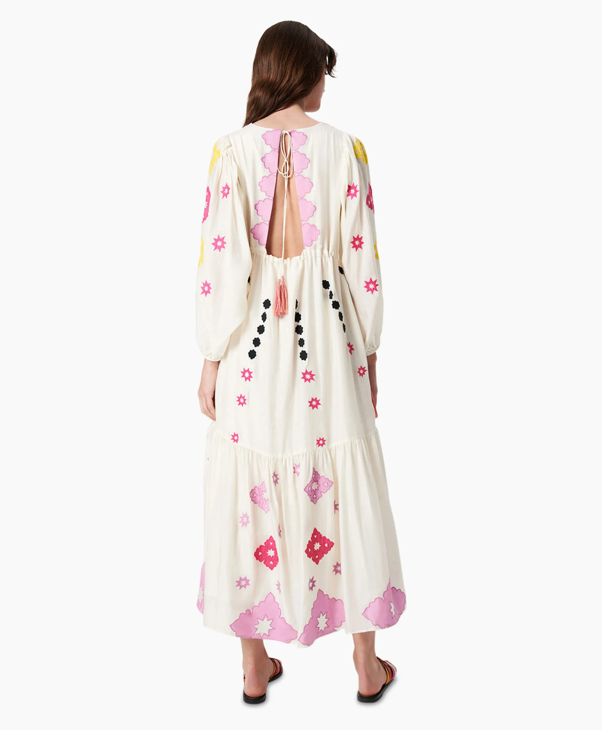 Clearance Maxi Jurk Gypsy Embroidered Ecru Dames Bruiloftskleding