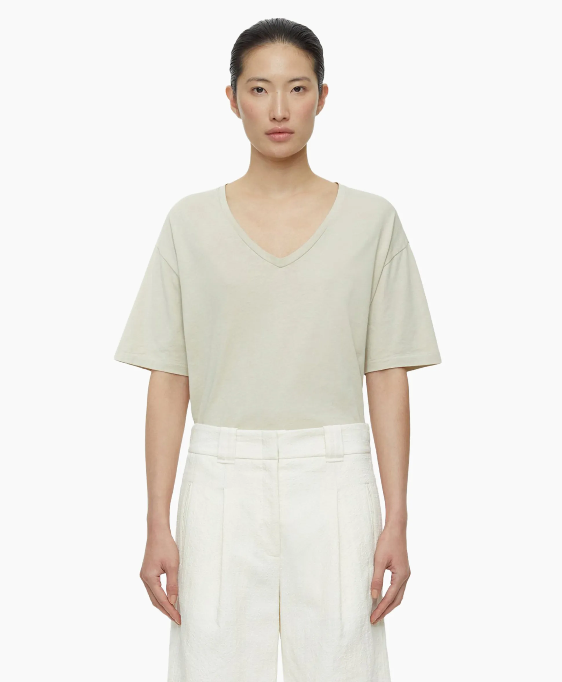 Sale T-Shirt Korte Mouw V-Neck Short Sleeve Ivoor / Naturel Dames T-Shirts & Tops