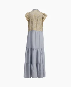 Best Sale Maxi Jurk Long New All Over Sleeveless Ruffles Licht Grijs Dames Bruiloftskleding
