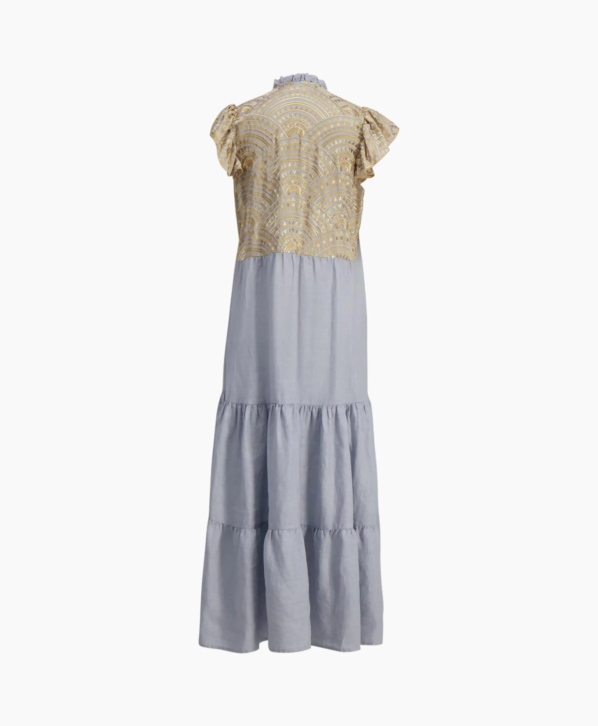 Best Sale Maxi Jurk Long New All Over Sleeveless Ruffles Licht Grijs Dames Bruiloftskleding