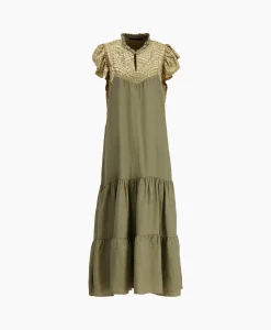 Hot Maxi Jurk Long New All Over Sleeveless Ruffles Goud Dames Jurken
