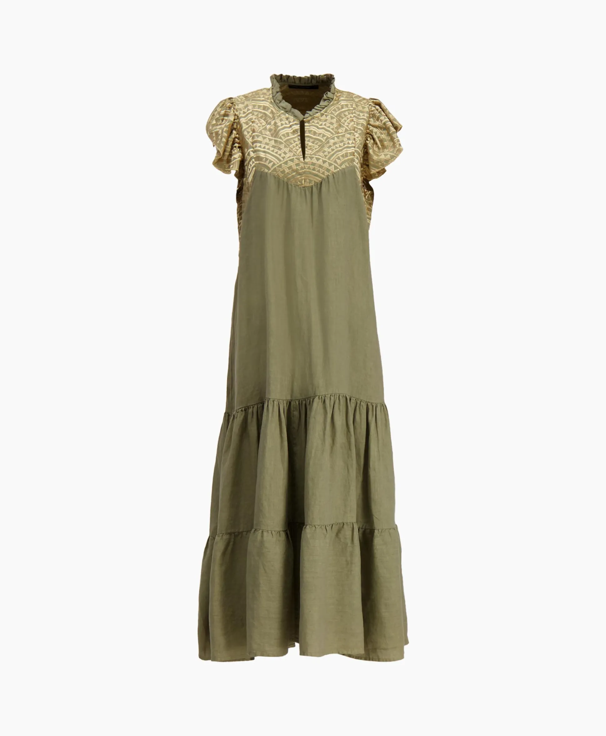 Hot Maxi Jurk Long New All Over Sleeveless Ruffles Goud Dames Jurken