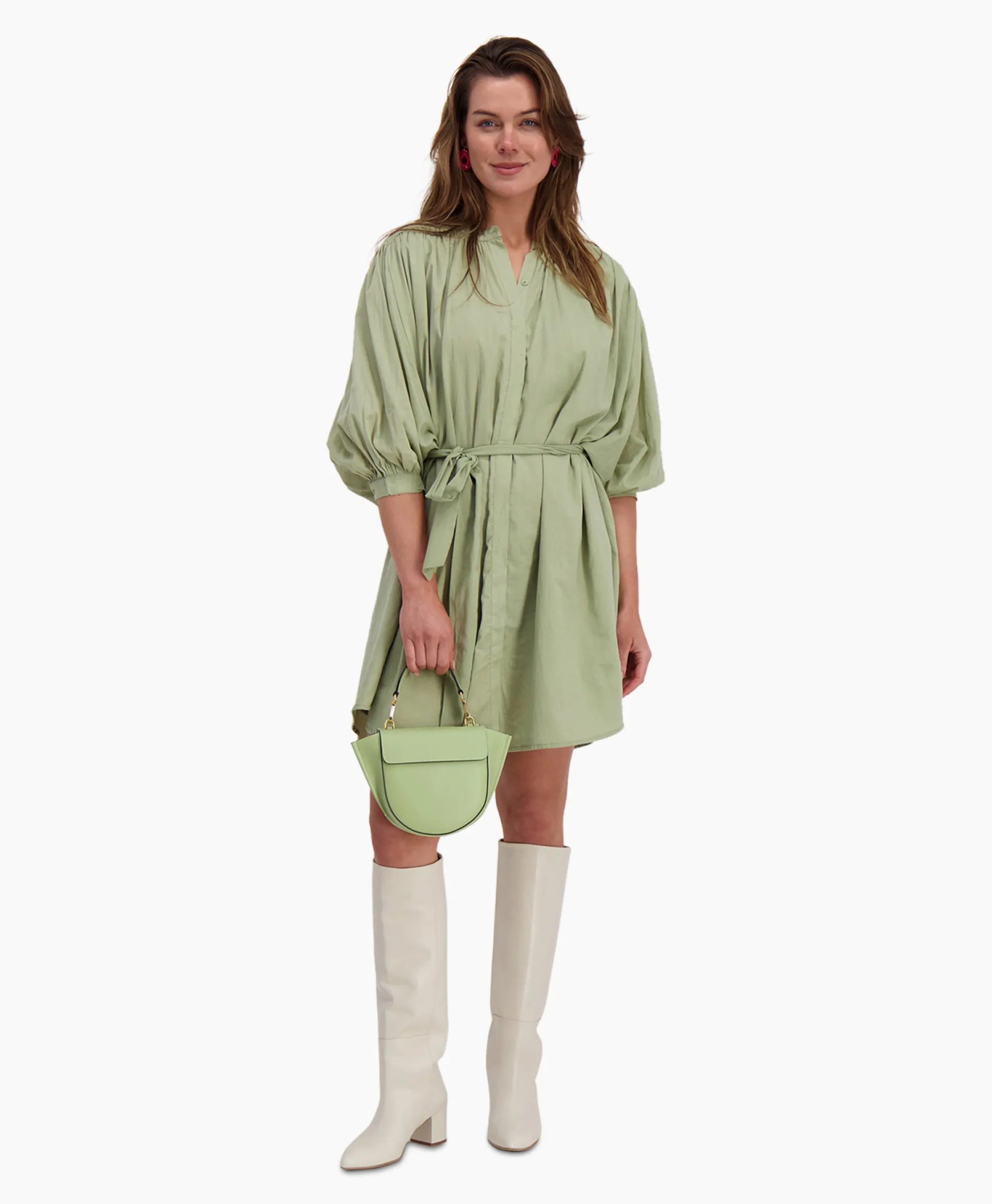 Shop Mini Jurk Balloon Short Double Layered Licht Groen Dames Jurken